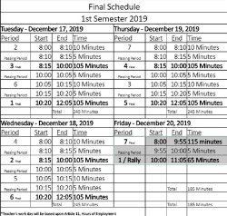 1st Semester Finals Schedule